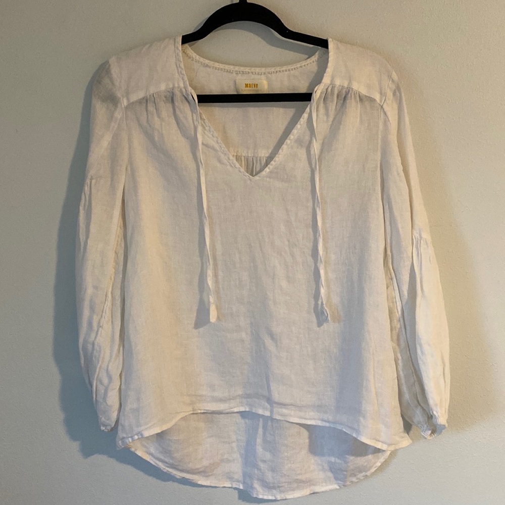 Anthropologie Maeve 100% Linen White Top